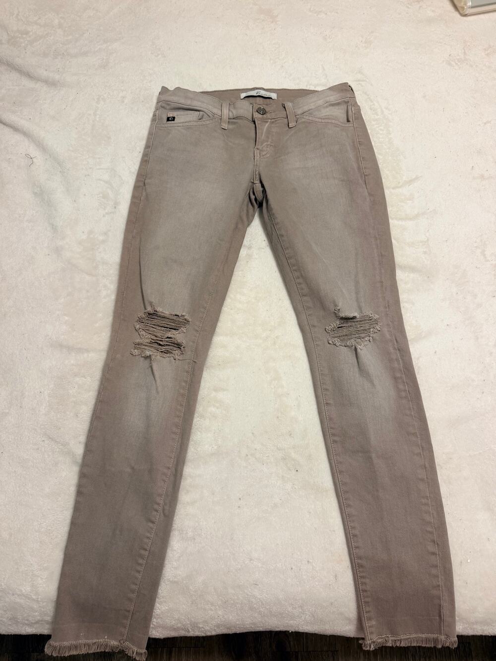 Kancan Distressed Taupe Skinny Jeans Y2K Raw Hem Size 24